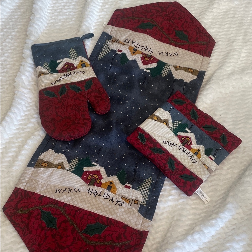 Festive Holiday Kitchen Set with Mitt -pot holder snd runner